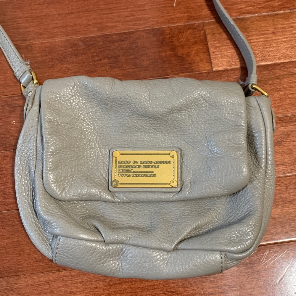 Marc Jacobs Crossbody Gray with gold detail snap closure